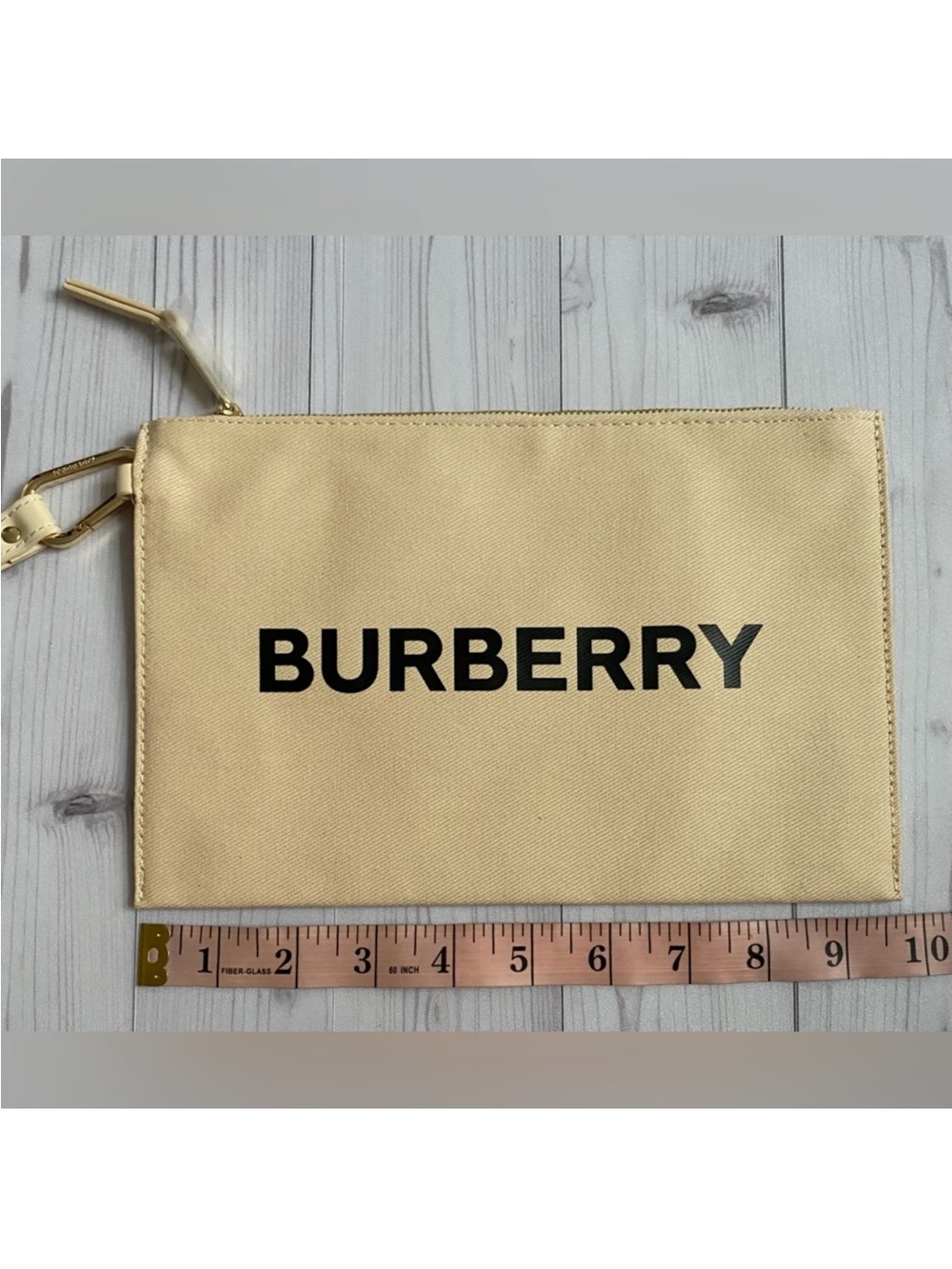 Burberry Beige Canvas Logo Wristlet Pouch with Black Lettering - Picture 9 of 11